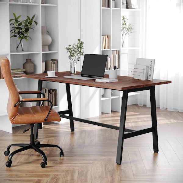 Flash Furniture Redmond 60x30 Conf Tbl w/1in. Thick Dbl Sided Laminate Tbl Top w/PVC and A-Frame Steel Bse, Walnut MT-M6030-WLT-ABF-GG - main